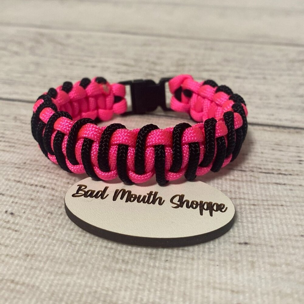 Handmade Paracord Buckle Bracelet - Neon Hot Pink Black